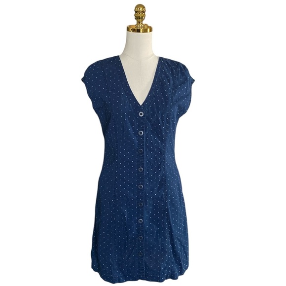 Madewell Indigo Cap-Sleeve Button-Front Dress in Rainbow Heart Women’s Size 4 - Picture 5 of 10